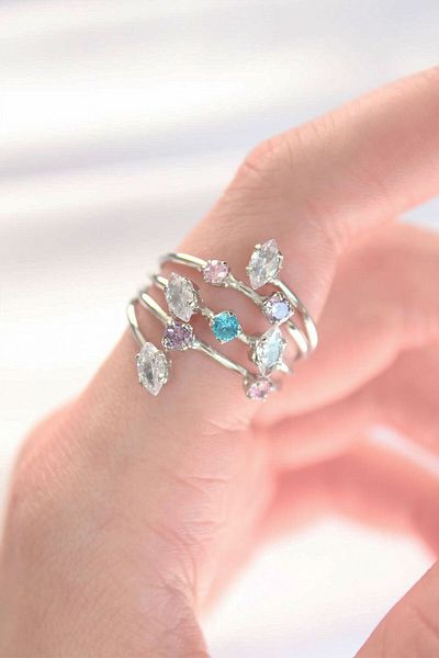 Moka Shopin Colorful Zircon Stone Silver Color Adjustable Ring