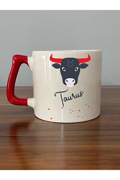 Kırtasiye Ofisi كوب على شكل حرف D مطبوع عليه رمز برج الثور ومقبض أحمر