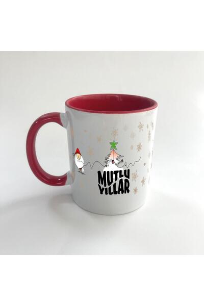 Kırtasiye Ofisi كوب كريسماس أحمر ميجا مطبوع عليه ندفة الثلج سنة جديدة سعيدة
