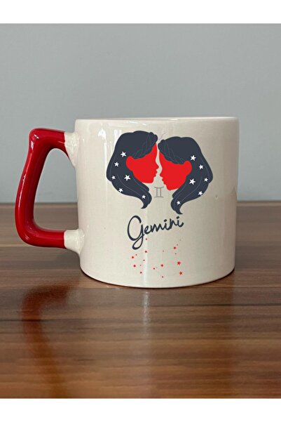 Kırtasiye Ofisi كوب على شكل حرف D بطبعة رمز الجوزاء ومقبض أحمر