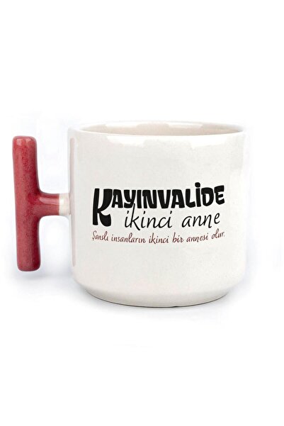 Kırtasiye Ofisi Kayınvalide İkinci Anne Baskılı Kırmızı Kulplu T Kupa