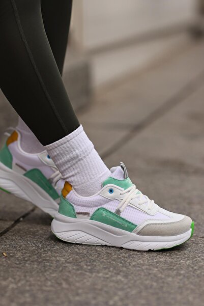 SOLAZER Kadın Yeşil Detaylı Bağcık Sneaker Günlük Spor Ayakkabı 024
