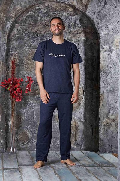 CALİA Σετ ανδρικών πιτζάμες με μονό τζέρσεϊ Crew Neck - Κοντό μανίκι