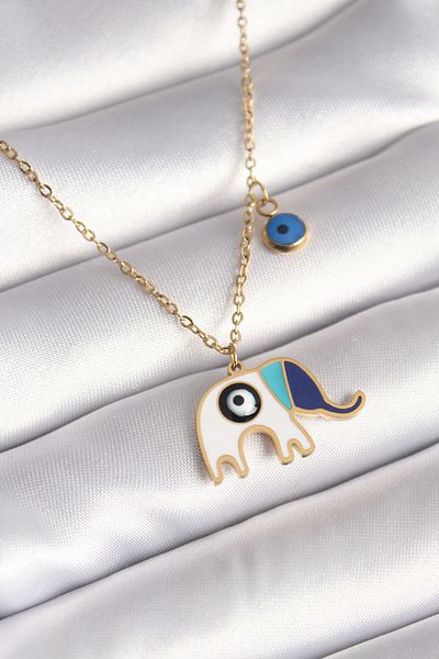 Moka Shopin Gold Colored 316l Steel - Elephant Evil Eye Bead Detailed Women's Necklace