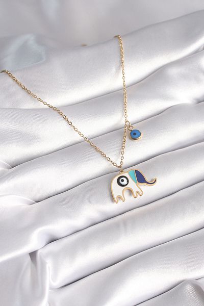 Moka Shopin Gold Colored 316l Steel - Elephant Evil Eye Bead Detailed Women's Necklace