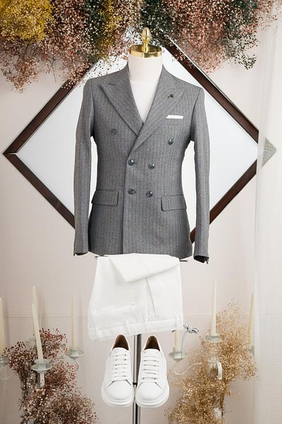 AKÇAYLAR Slimfit ριγέ μυτερό γιακά διπλό σακάκι μονό - διπλό σχιστό και επένδυση
