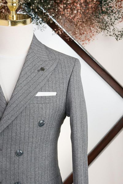 AKÇAYLAR Slimfit ριγέ μυτερό γιακά διπλό σακάκι μονό - διπλό σχιστό και επένδυση