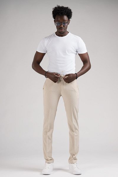 Ecer Thin Striped Slimfit Summer Jogger Pants - Half Elastic Waist, Thread Detail