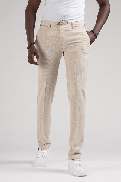 Ecer Thin Striped Slimfit Summer Jogger Pants - Half Elastic Waist, Thread Detail