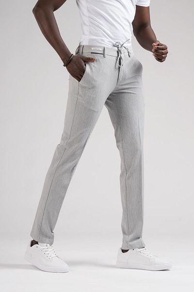 Ecer Thin Striped Slimfit Summer Jogger Pants - Half Elastic Waist, Thread Detail