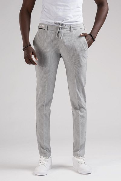 Ecer Thin Striped Slimfit Summer Jogger Pants - Half Elastic Waist, Thread Detail
