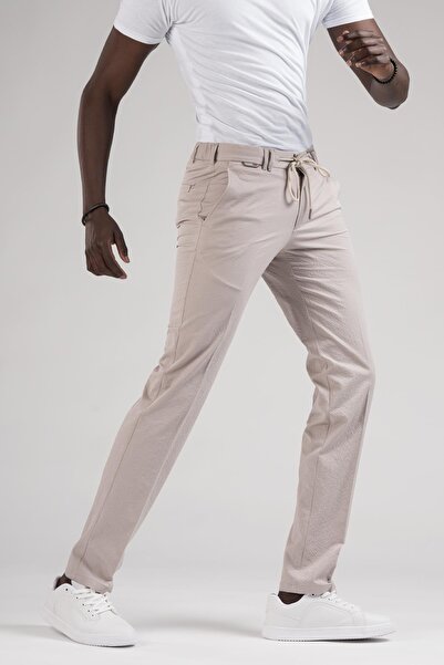 Ecer Καλοκαιρινό ύφασμα Slimfit Seersucker - Half Elastic Jogger Παντελόνι