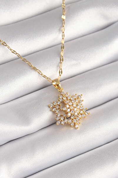 Genel Markalar 316L Çelik Gold Renk Zincir Zirkon Taşlı Yıldız Model Kadın Kolye