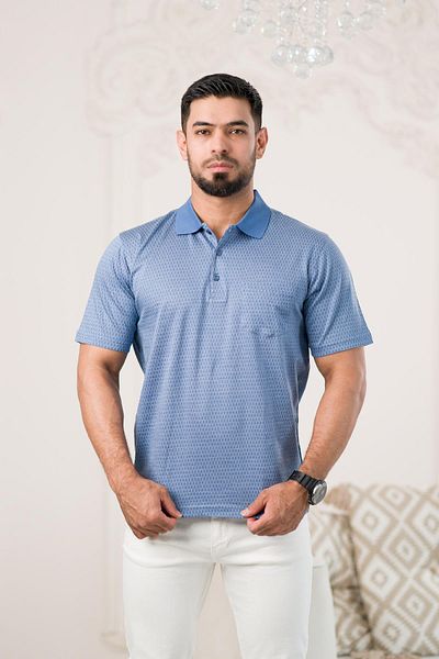 Woolen World Ανδρικό μπλουζάκι Regular Fit Classic - Με γιακά και τσέπες, με σχέδιο