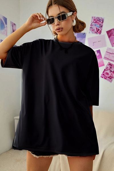 BayBayan Tricou cu mânecă scurtă pentru femei cu decolteu liber - fără imprimeu