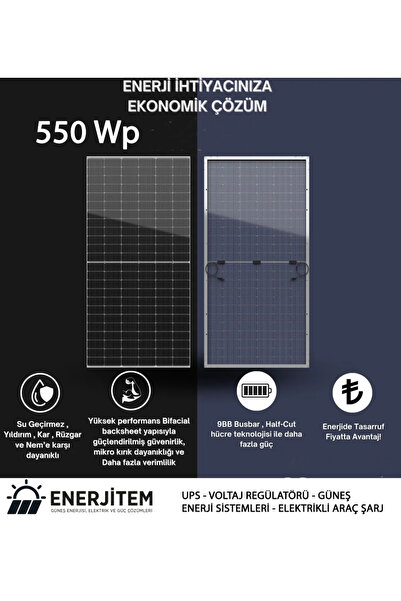ENERJİTEM Transparan 550 Watt Güneş Enerji Paneli Half-cut Monokristal Yüksek...