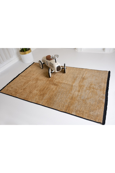LİNOS HOME Line Serisi Özel Şönil Kilim Saçaklı Dekoratif Yıkanabilir Kaymaz ...