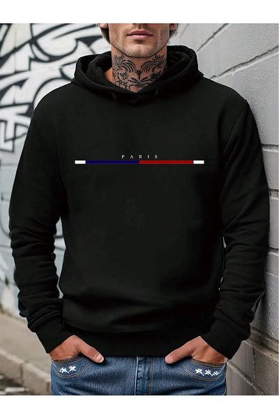 DAXİS Sportwear Company Paris Printed Hooded Sweatshirt