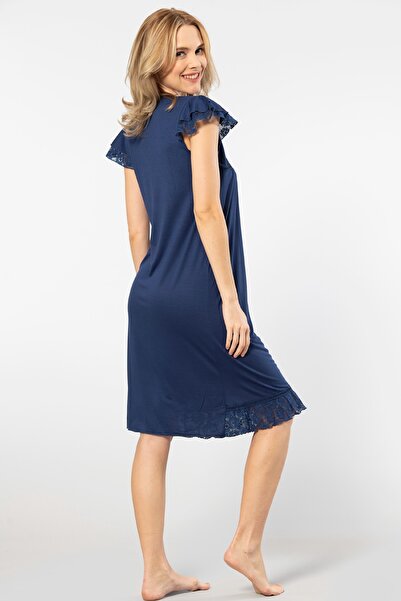 TÜREN Viscose Women's Nightgown - Lace Detailed, Short Sleeve