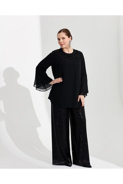 FUAT GÜRSEN Lined Bead Embroidered Chiffon Tunic
