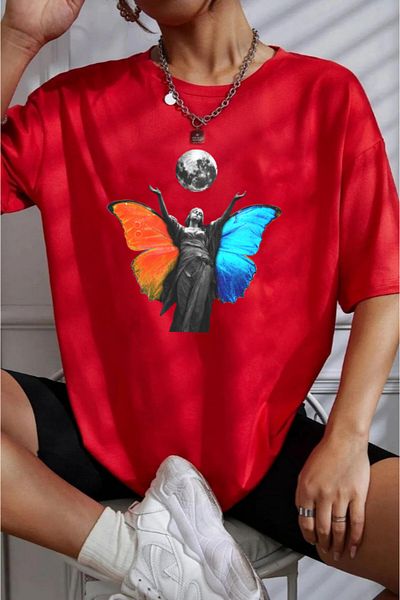 Evomind Oversize Full Moon Angel Patterned T-shirt