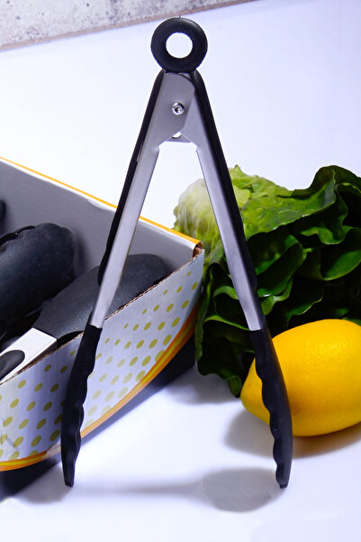 Bev Kitchen Black Silicone Tongs - Metal Handle and Lock System