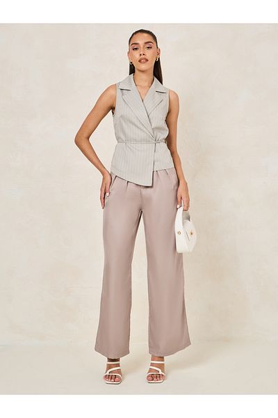 Styli Wide Leg Tailored Casual Pants with Pleat Detail