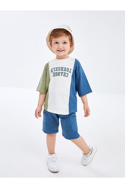 LC Waikiki Crew Neck Printed T-Shirt and Shorts for Baby Boy - Set of 2