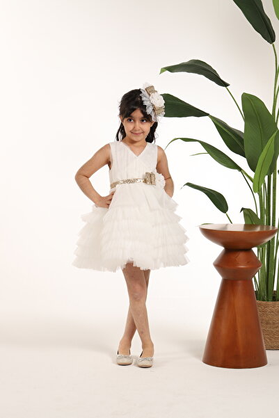 MİSS RAİN Κοντό τούλι βολάν παγιέτα και φιόγκος Λεπτομερές βραδινό φόρεμα για κορίτσια με αξεσουάρ δώρου