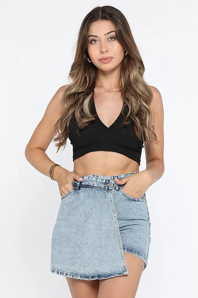 GÜLSELİ Blugi Jean Ice Blue cu talie înaltă - Fusta scurtă pentru femei