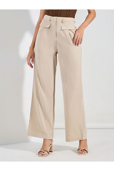 Styli Solid Flap Detail Straight Leg Pants