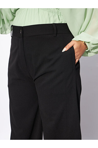 Sassafras By Styli Plus Hem Button Detail Straight Pants