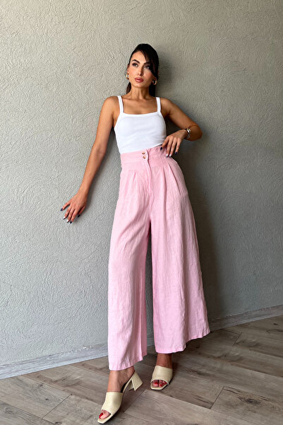 Seda Yalçın Atelier Double Buttoned Pink Linen Trousers