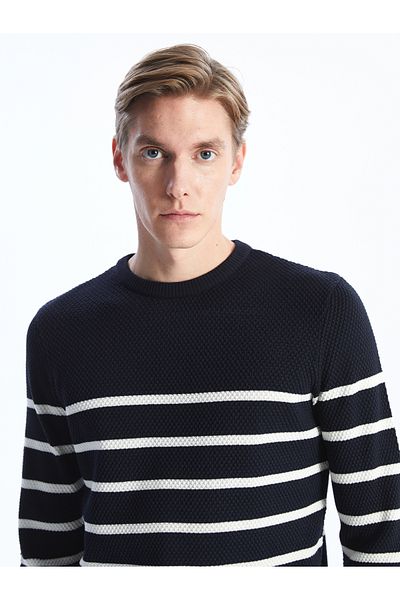 LC Waikiki Gestreifter Strickpullover für Herren – Rundhalsausschnitt, lange Ärmel