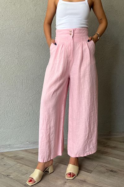 Seda Yalçın Atelier Double Buttoned Pink Linen Trousers