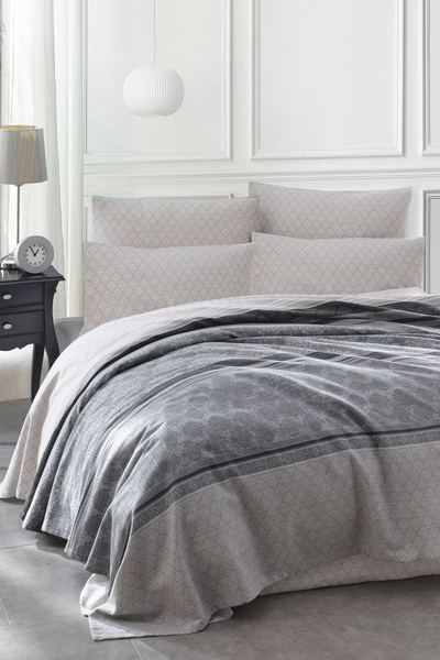 Enlora Home Pike Seti Baskılı Çift Kişilik Creative Gri