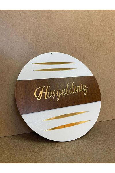 Atölye7Tasarım Wooden Plexiglass - Welcome Written and Mirrored Exterior Decorative Door Ornament