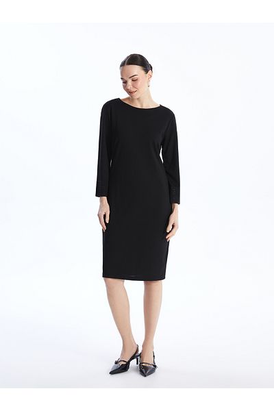LC Waikiki New Black Crew Neck Shiny Stone Printed Women's Dress