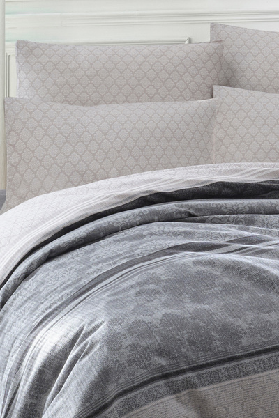 Enlora Home Baskılı Pike Takımı Çift Kişilik Creative Gri