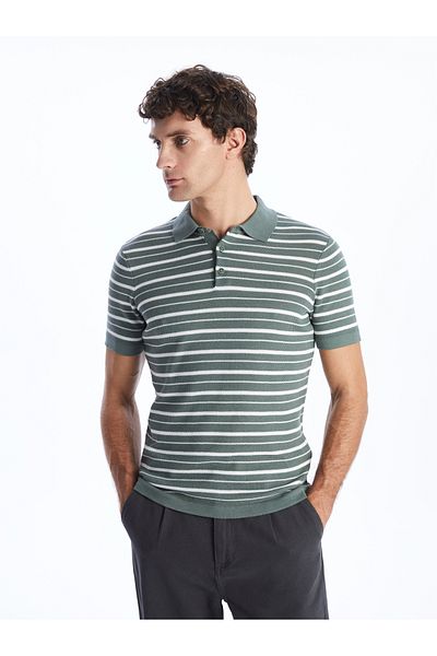 LC Waikiki Men's Striped Polo Collar Sweater - Short Sleeve