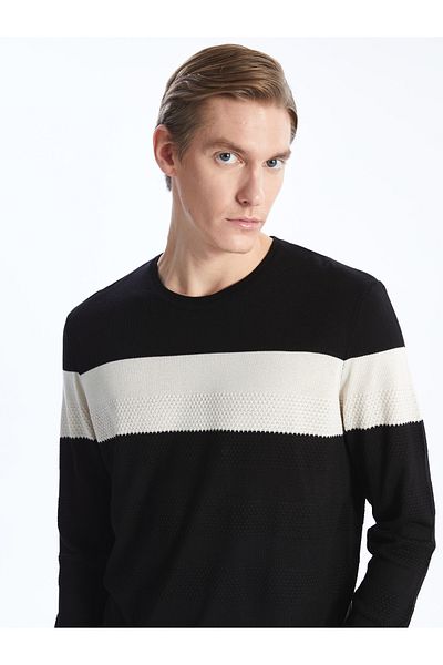 LC Waikiki Men's Striped Knitwear Sweater - Crew Neck, Long Sleeve