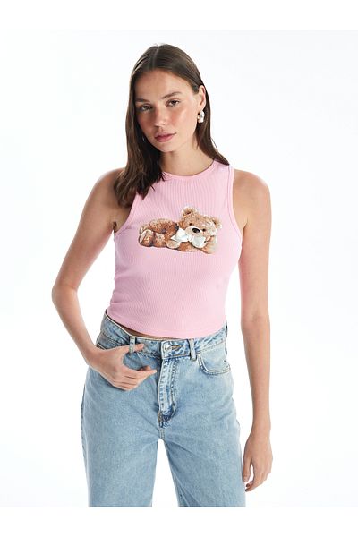 LC Waikiki Crop-Top für Damen – Rundhalsausschnitt und bedrucktes Design