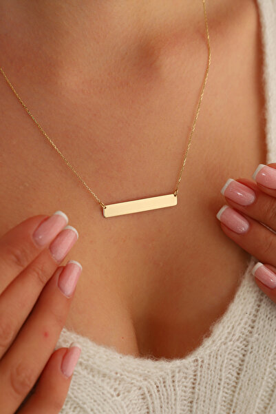 WOOW GOLD 14 Ayar Altın Kolye Düz Plaka Desenli Altın Kolye