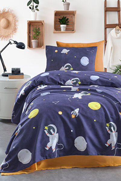 Enlora Home Desenli Pike Seti Tek Kişilik Astron Lacivert (Pike+Yastık Kılıfı)