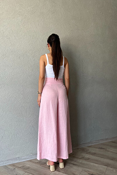 Seda Yalçın Atelier Double Buttoned Pink Linen Trousers