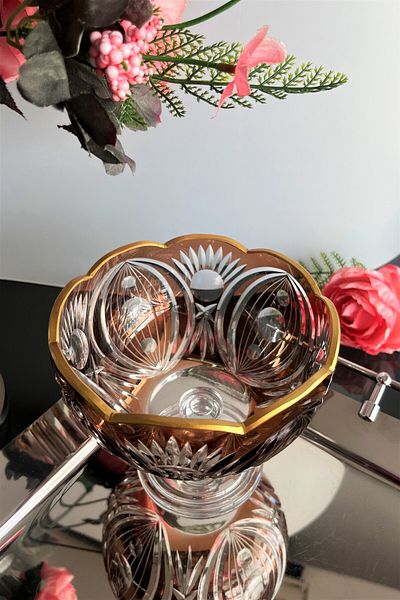 DECOSTYLE Gold Embroidered Daisy Cut Colored Candy Bowl - Ahu Decor, Hand Decor, Footed