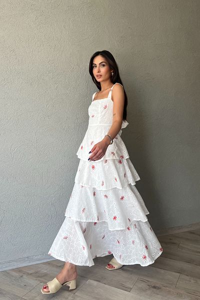 Seda Yalçın Atelier Green Red Floral Pattern - Tied Detailed Layered Dress