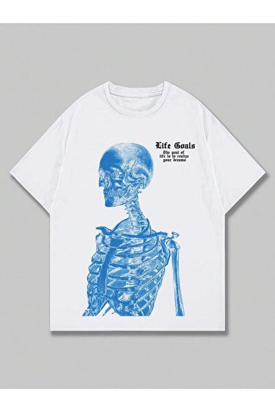 NoVibe Tricou cu mânecă scurtă, 100% bumbac, cu model schelet