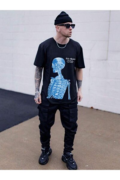 NoVibe Tricou cu mânecă scurtă, 100% bumbac, cu model schelet