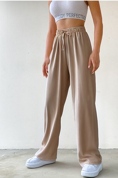 BayBayan Pantaloni palazzo pentru femei cu talie înaltă - croiala lejeră și textura înfășurată